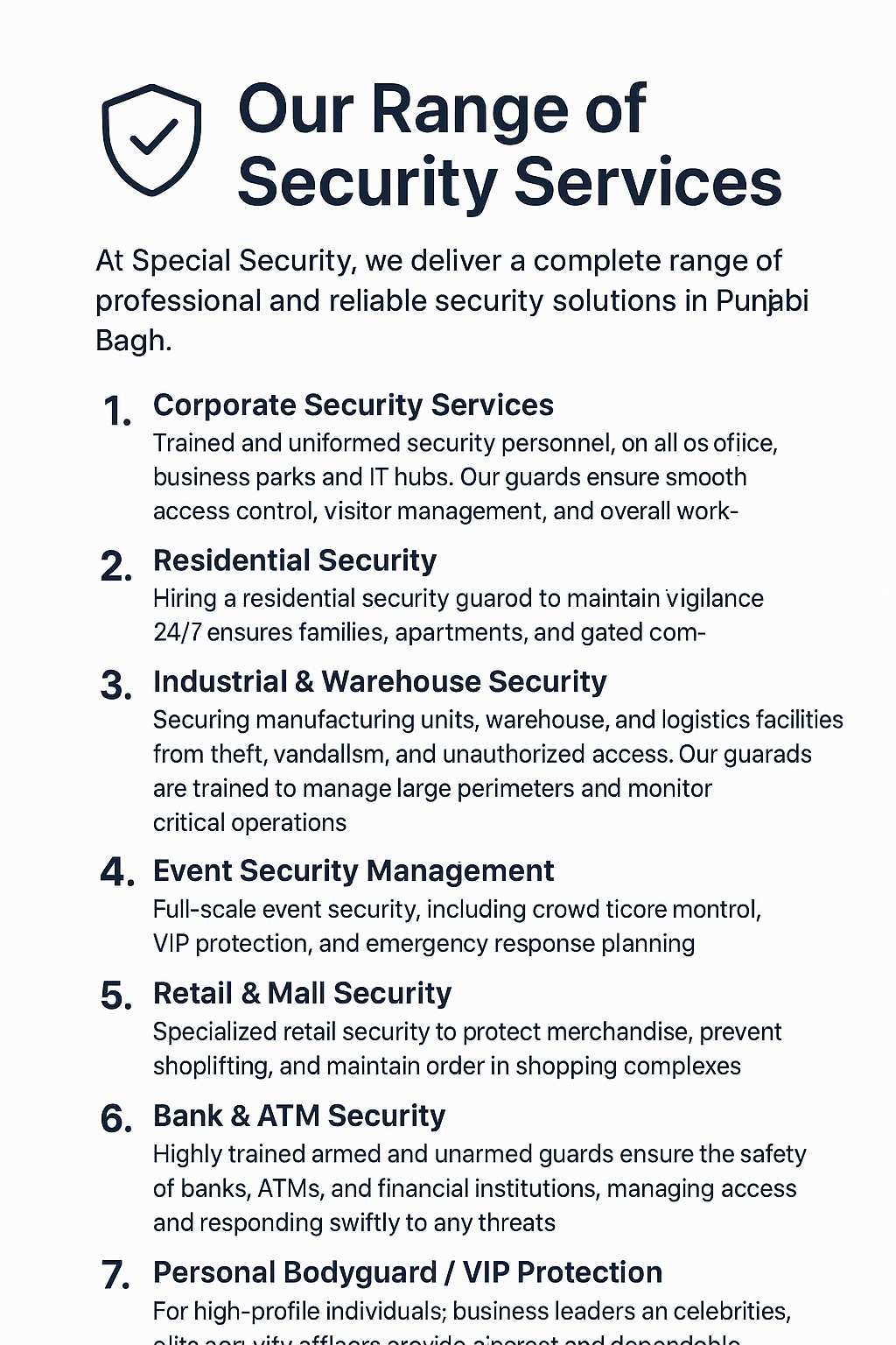 Our Range of Security Services in Punjabi Bagh